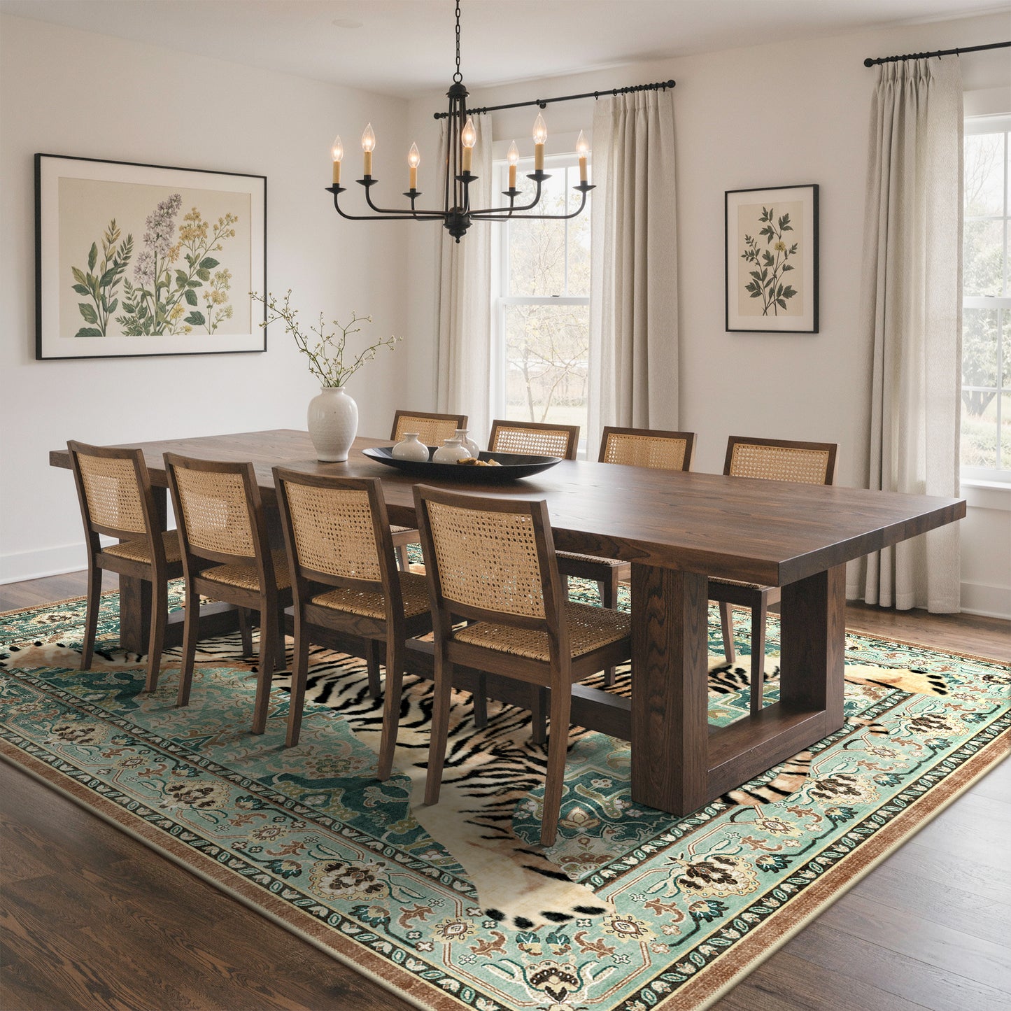 KUETH 5'x7' Tiger Area Rugs for Living Room, Non Slip Machine Washable Vintage Boho Rug, Low Pile Print Rug for Bedroom Dining Room Home Office