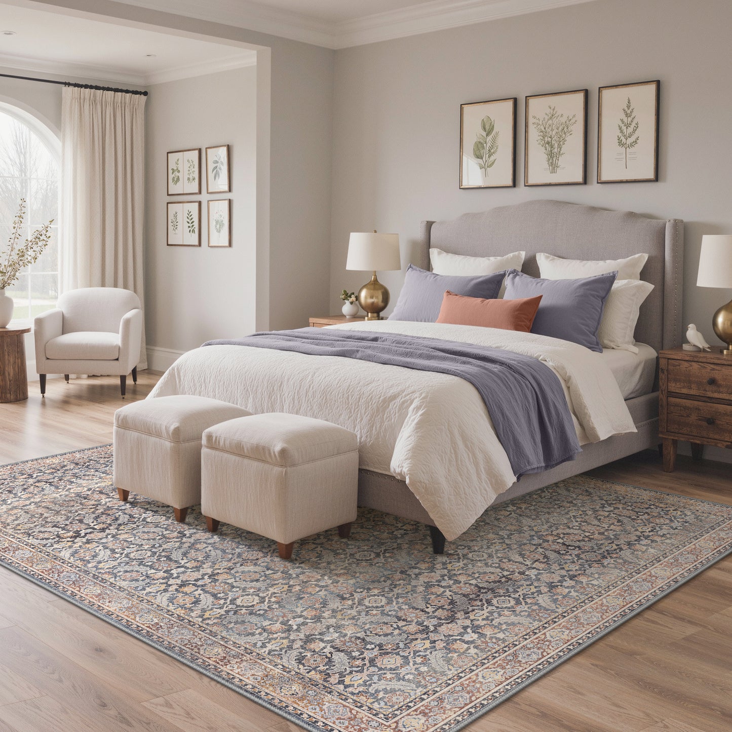 KUETH Modern 5x7 Area Rugs for Living Room, Non Slip Machine Washable Retro Rugs, Low Pile Chenille Print Rug for Bedroom, Dining Room, Home Office