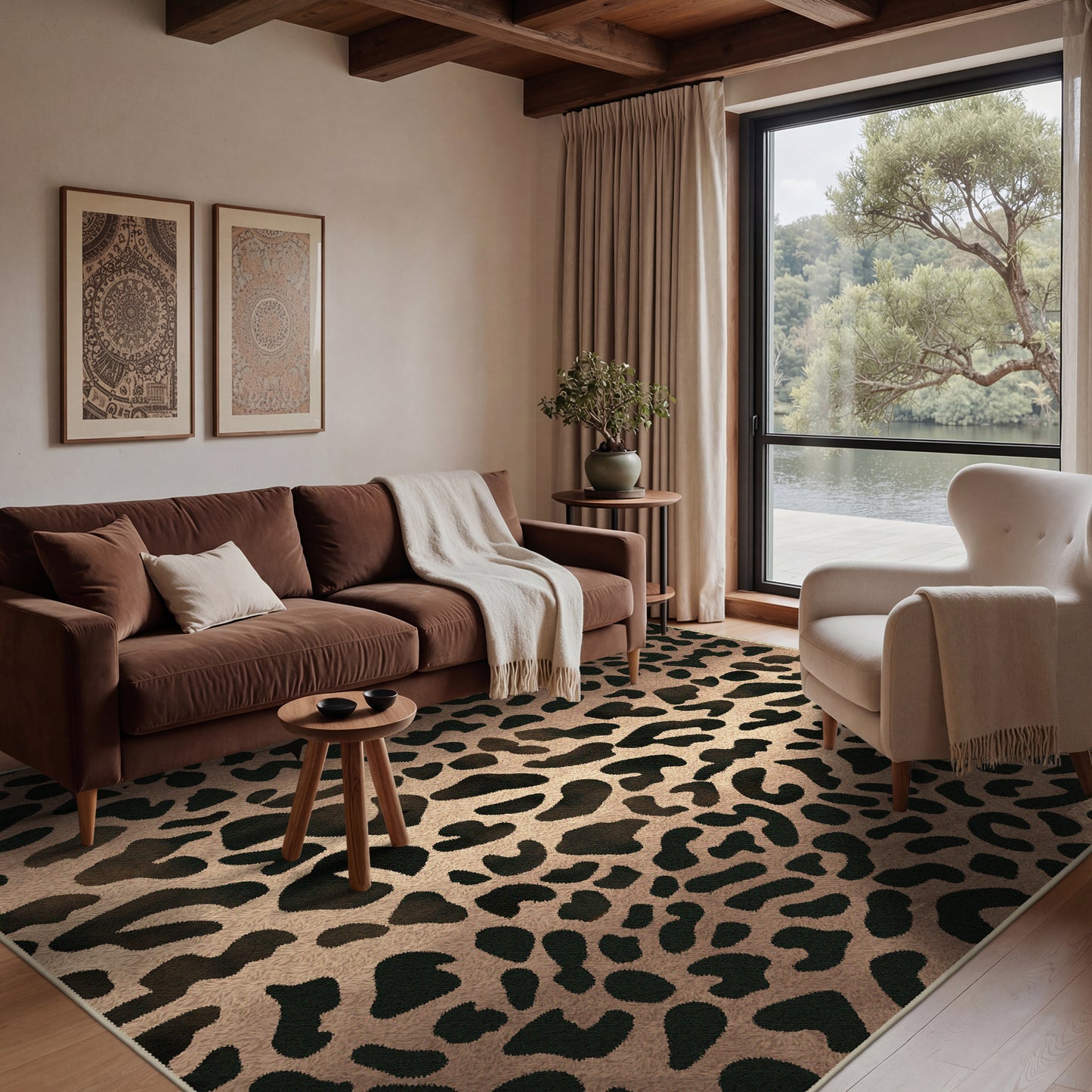 KUETH 5x7 Panthera Area Rugs Machine Washable Rugs for Living Room, Non Slip Flat Pile Rug with Rubber Backing, Modern Rug for Entryway Bedroom Dining Room Home Office