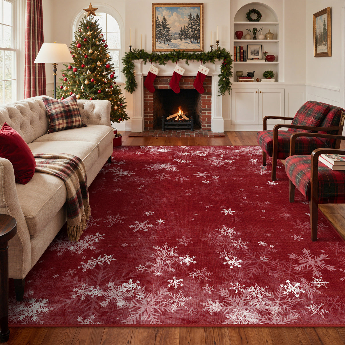 KUETH 8X10 Area Rugs Christmas Rug, Machine Washable Rug, Area Rugs for Livingroom, Printed Christmas Decor,Ultra-thin Non Slip Rug, Low Pile for Bedroom, Kitchen, Dinning room