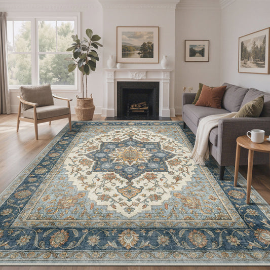 KUETH  Area Rugs Machine Washable Rugs for Living Room, Non Slip Throw Rug with Rubber Backing, Rug for Entryway、Bedroom、Kitchen、Floor and Dining Room