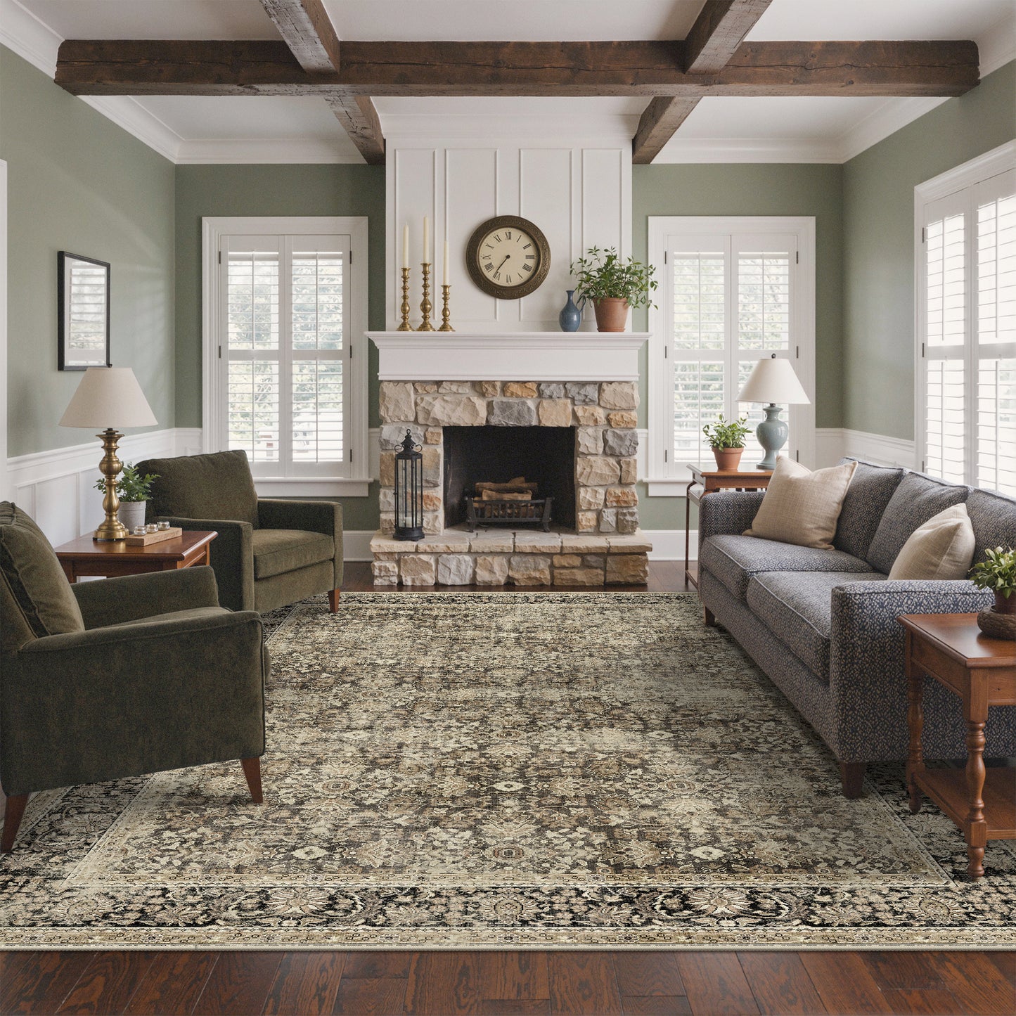 KUETH Modern 8x10 Area Rugs for Living Room, Non Slip Machine Washable Retro Rugs, Low Pile Chenille Print Rug for Bedroom, Dining Room, Home Office