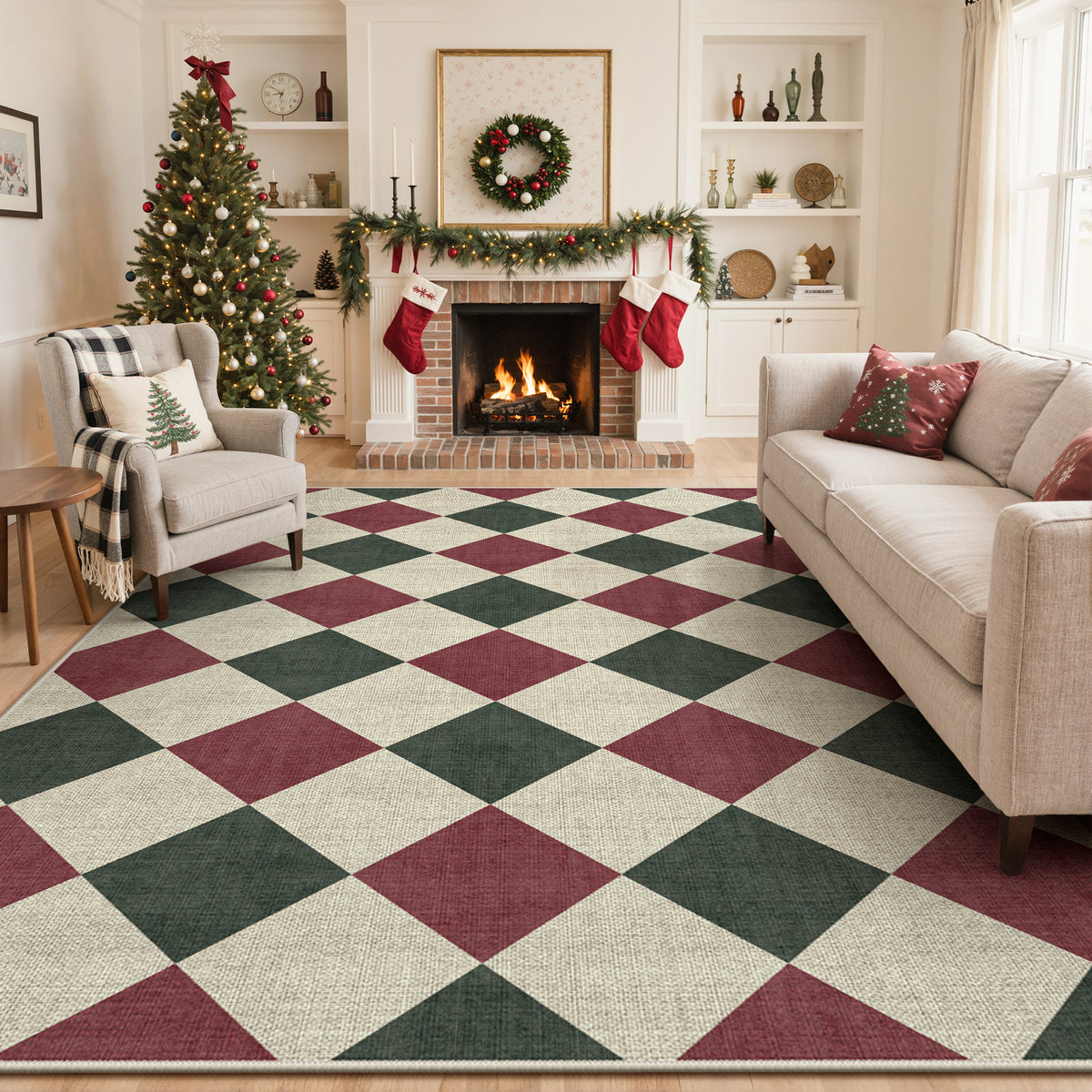 KUETH 8X10 Large Indoor Christmas Area Rug, Christmas Rugs for Living Room,Machine Washable Rug, Ultra-thin Printed, Non-Slip Rug, Bedroom, Kitchen, Dinning Room