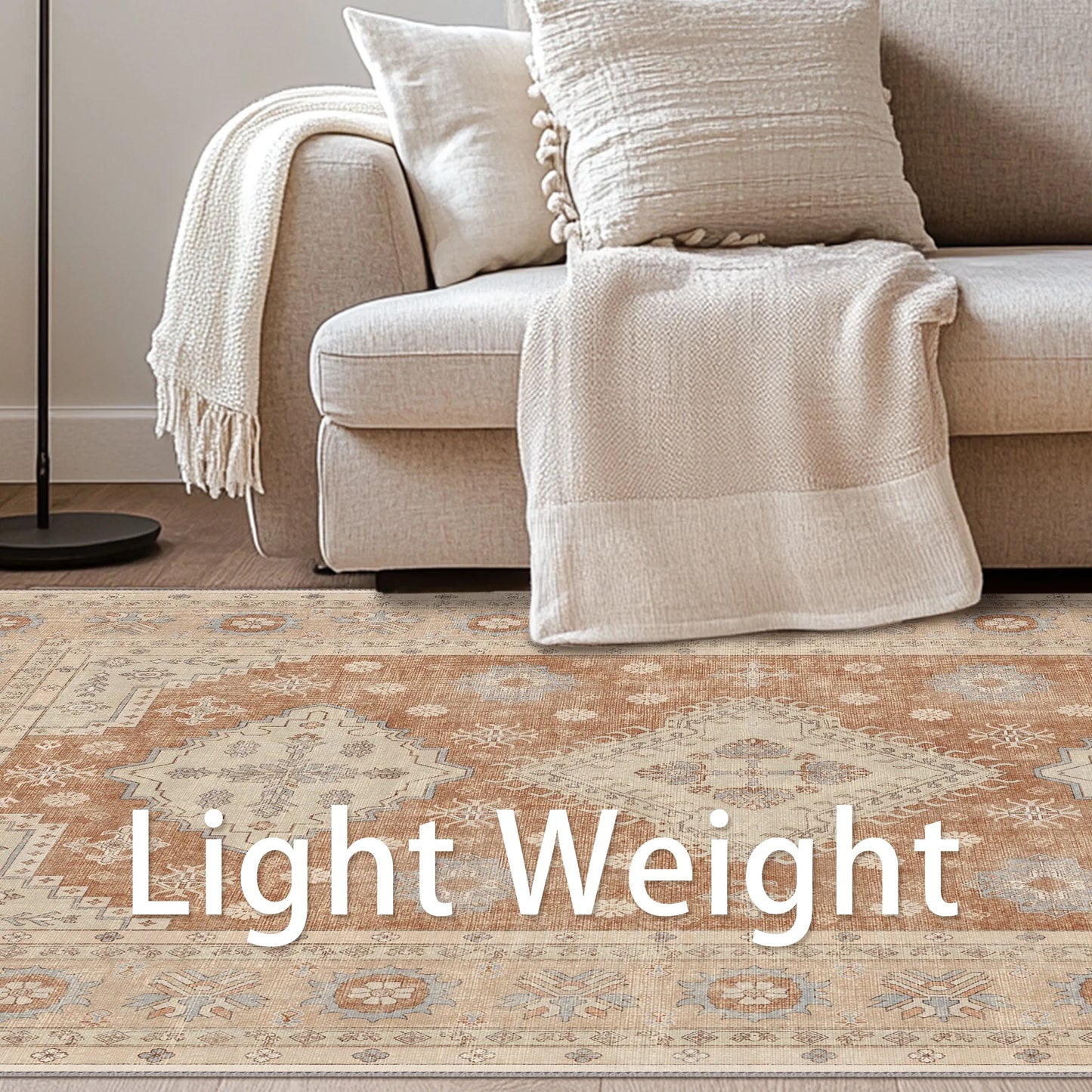 KUETH Area Rugs for Living Room 5x7 Machine Washable Bedroom Rugs Distressed Vintage Print Red and Yellow Large Throw Rug Dining Room Aesthetic, Non Slip Carpet with Gripper