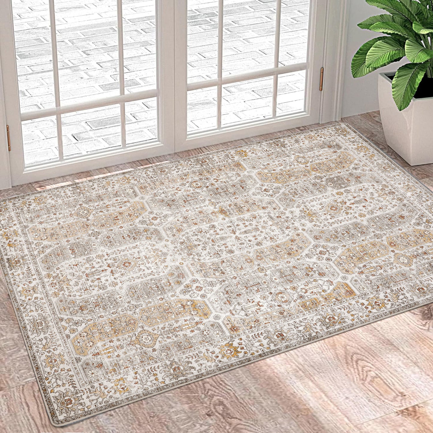 KUETH Area Rugs for Living Room Bedroom, Machine Washable Stain Resistant Non-Shed Carpet,, Low Pile Mat with Non Slip Backing