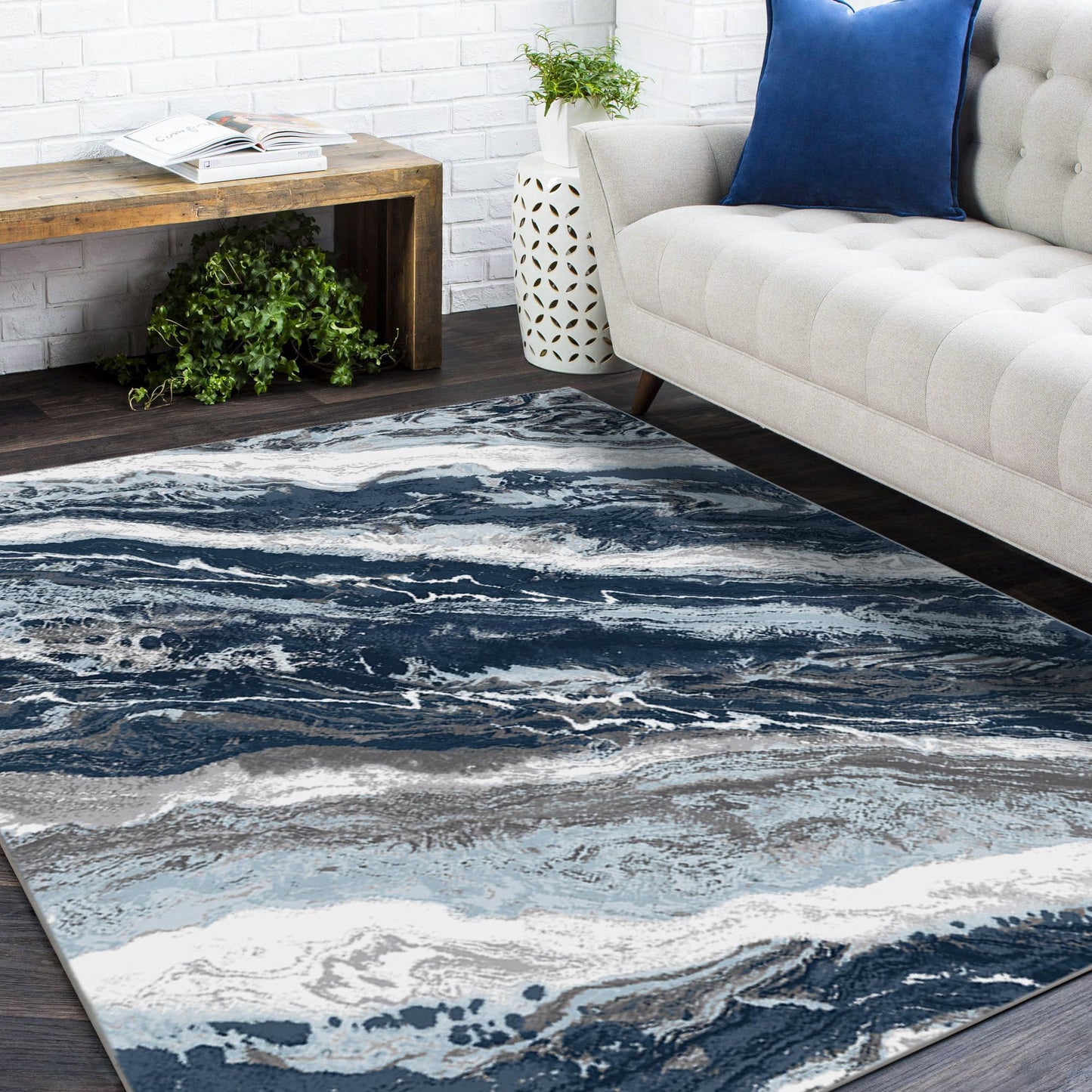 MCOW Area Rugs for Bedroom Abstract Machine Washable Vintage Rugs Distressed Modern Print Throw Rug for Living Room Aesthetic, Non Slip Carpet with Gripper