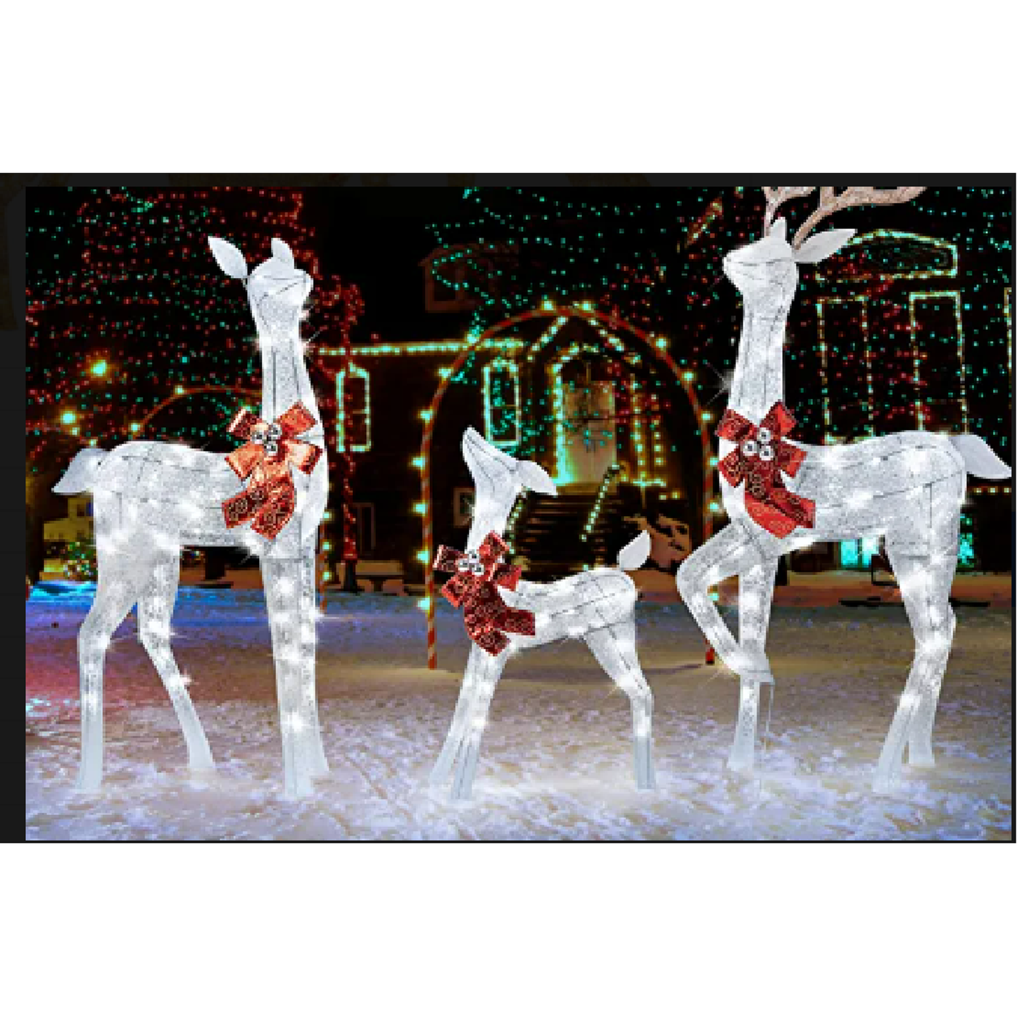 MCOW Christmas Decorations 3-Piece Large Lighted Christmas Deer Family Set Outdoor Christmas Decor with 265 LED Lights,Indoor Decorations,Yard,Livingroom,Zip Ties - White