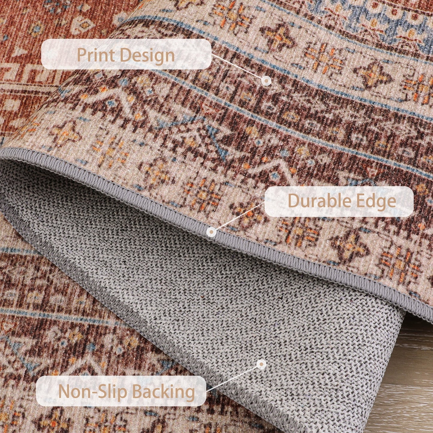 KUETH Area Rugs for Living Room 3x5 Machine Washable Bedroom Rugs Distressed Vintage Print Gray Large Throw Rug Dining Room Aesthetic, Non Slip Carpet with Gripper