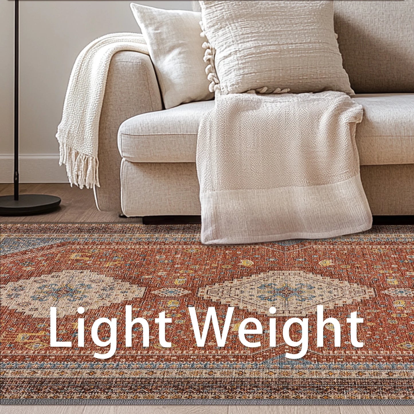 KUETH Area Rugs for Living Room 3x5 Machine Washable Bedroom Rugs Distressed Vintage Print Gray Large Throw Rug Dining Room Aesthetic, Non Slip Carpet with Gripper