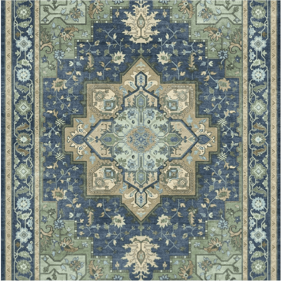 KUETH Modern 8x10 Area Rugs for Living Room, Non Slip Machine Washable Retro Rugs, Low Pile Chenille Print Rug for Bedroom, Dining Room, Home Office