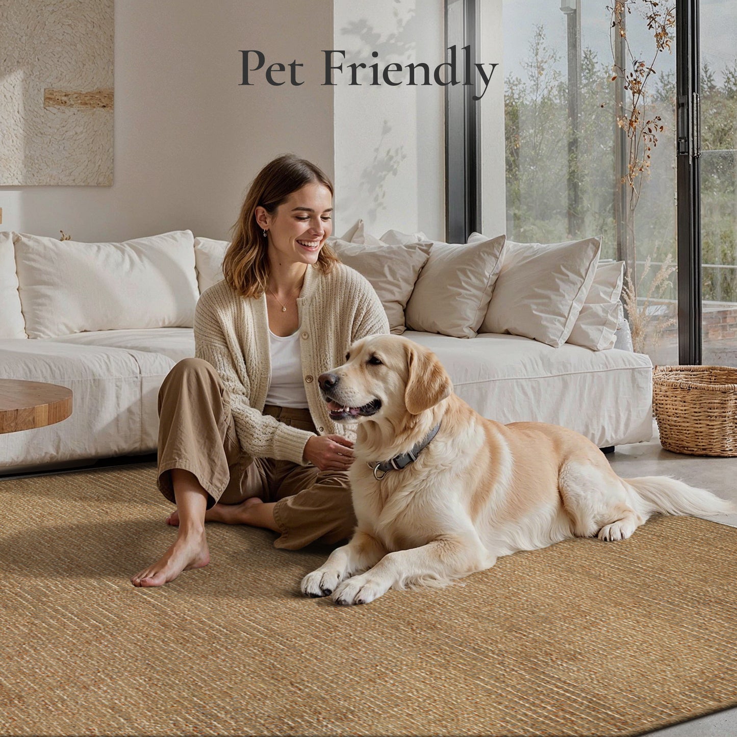 KUETH  Handwoven Natural Fiber Area Rug, Woven Natural Style Rug, Machine Washable Non-Slip for Living Room、 Bedroom and Dining Room.