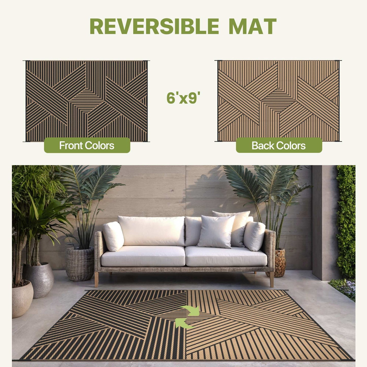 KUETH 6'x 9'Outdoor Plastic Rug Foldable Waterproof UV Resistant Outdoor Patio Geometric RV Deck Rug