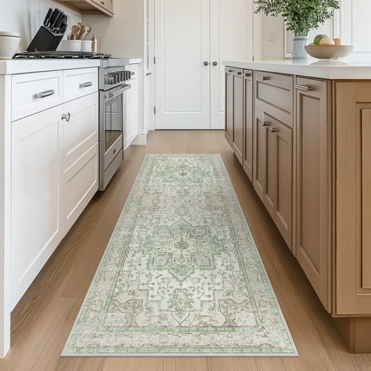 Roehit Oriental Green Area Rug Washable Non-Slip Rug Indoor Rugs