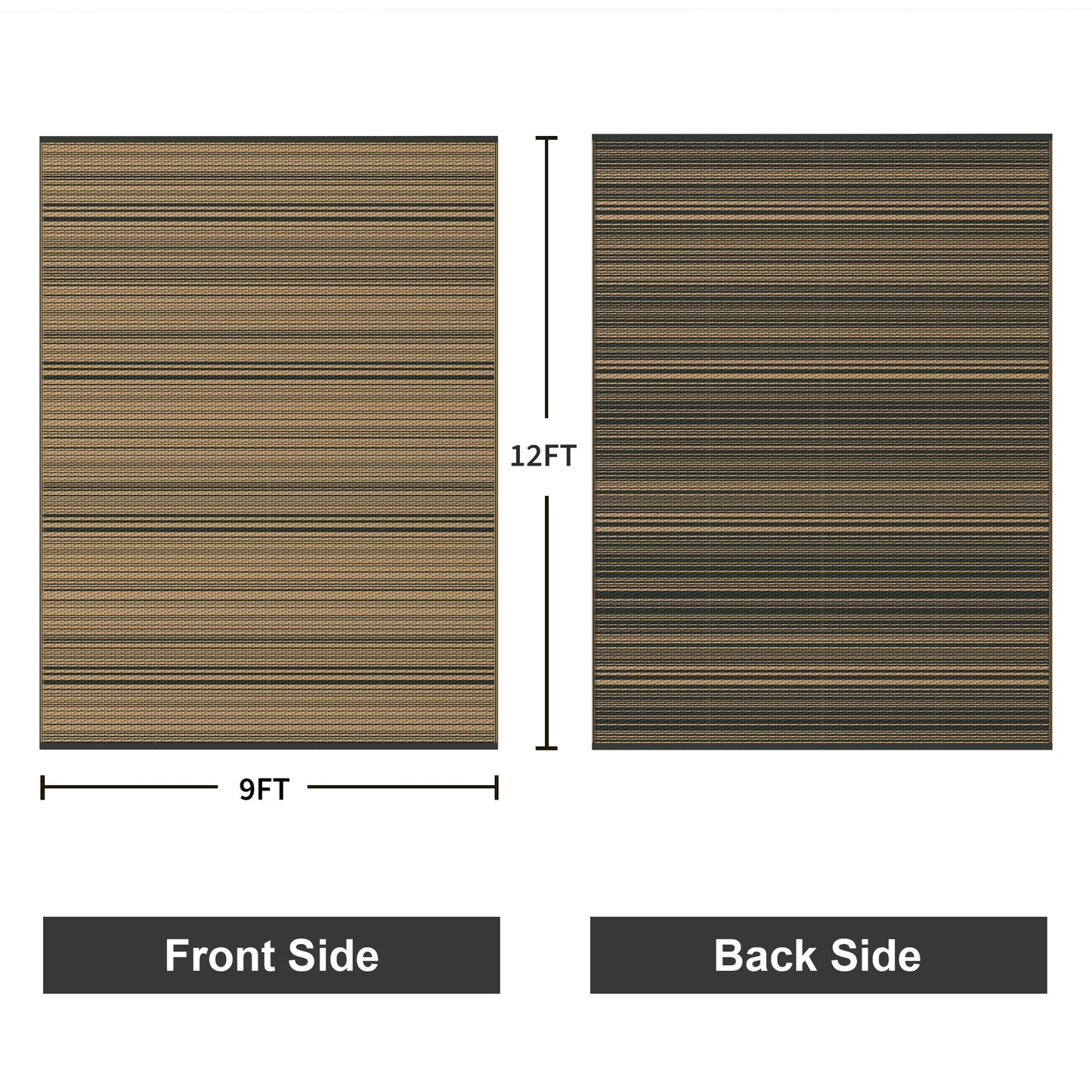 KUETH 9'x 12' Outdoor Waterproof Rug Camping Mat Patio Carpet,Black&Brown