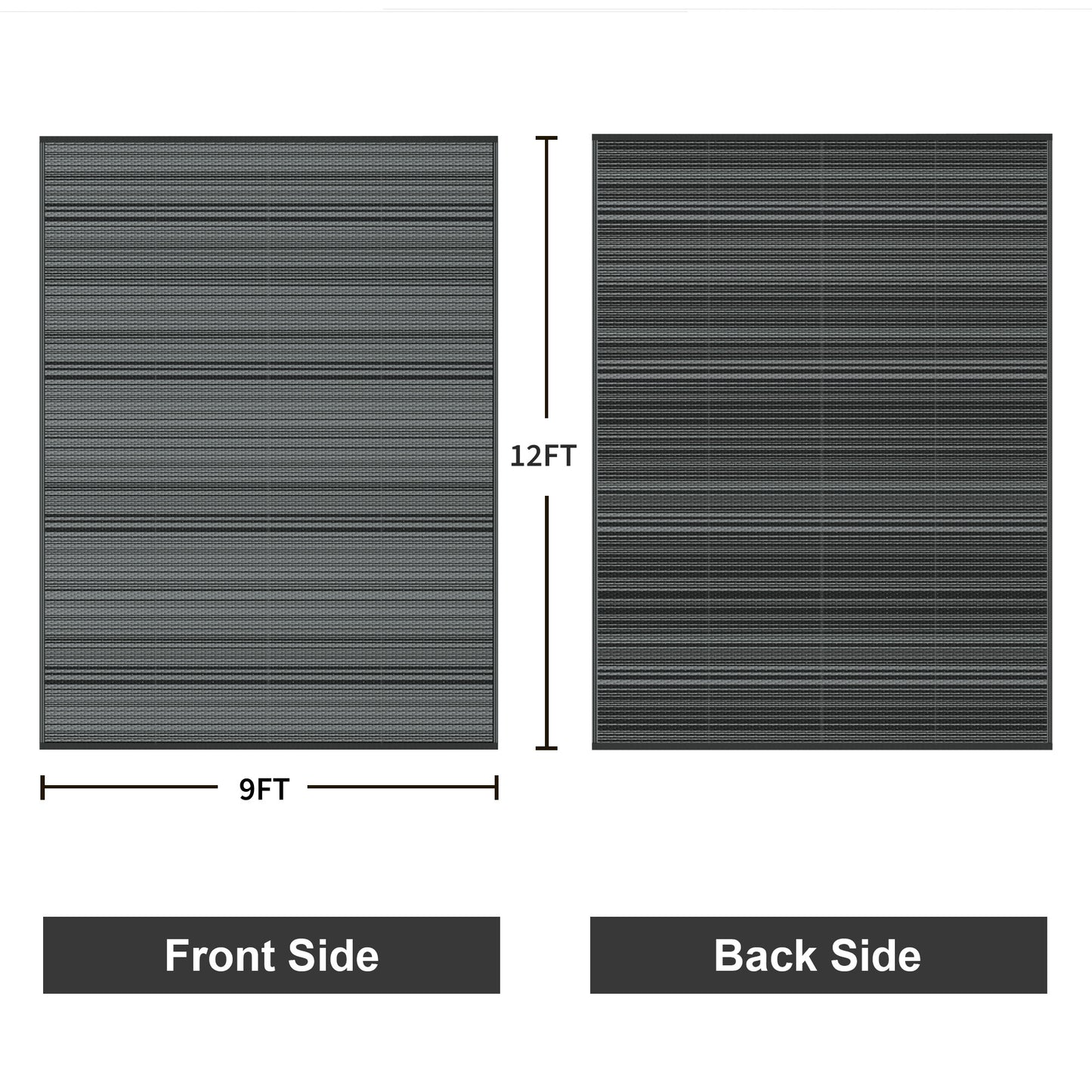 KUETH 9'x 12' Outdoor Waterproof Rug Camping Mat Patio Carpet,Black&Gray