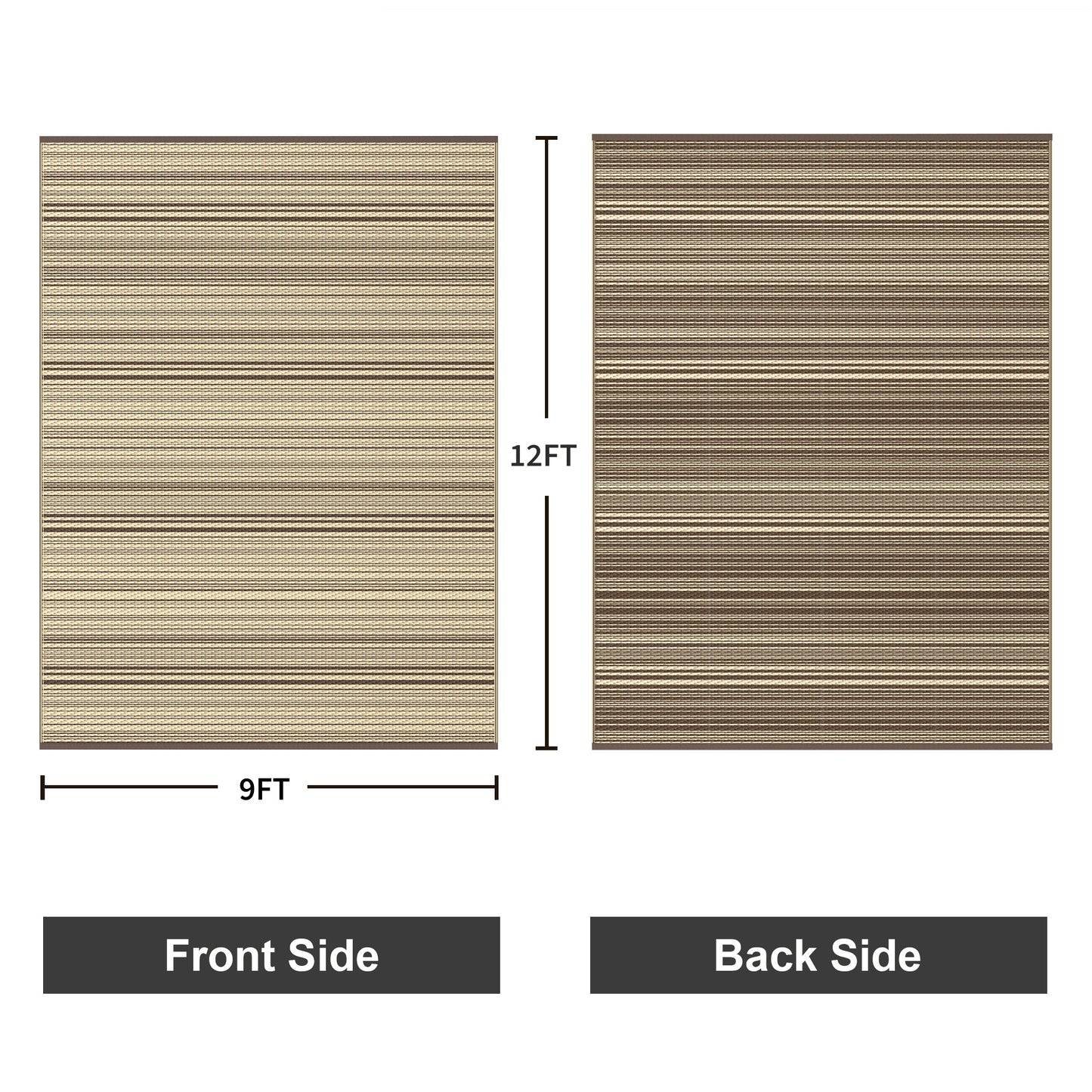 KUETH 9'x 12' Outdoor Waterproof Rug Camping Mat Patio Carpet,COFFEE&BEIGE