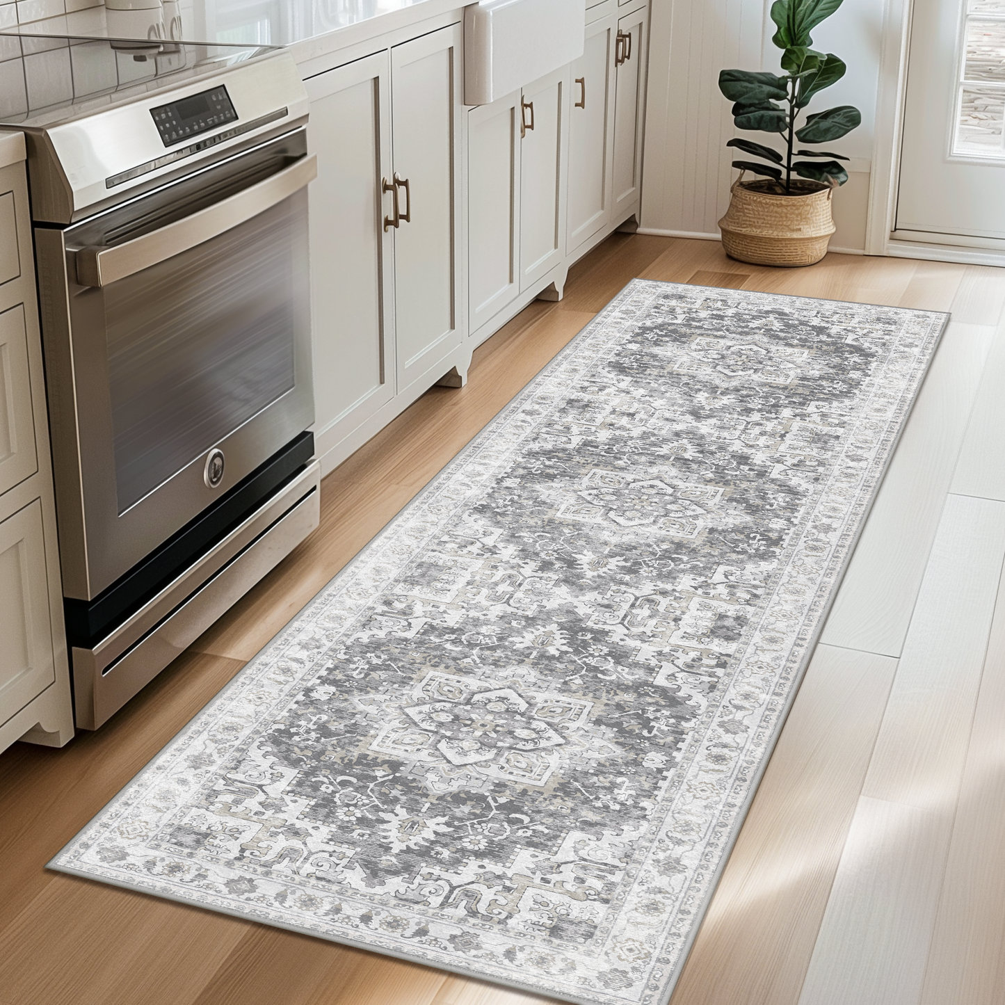 KUETH Area Rugs for Living Room, Non-Slip Machine Washable Vintage Retro Rug, Low Pile Chenille Print Rug for Bedroom Dining Room Home Office