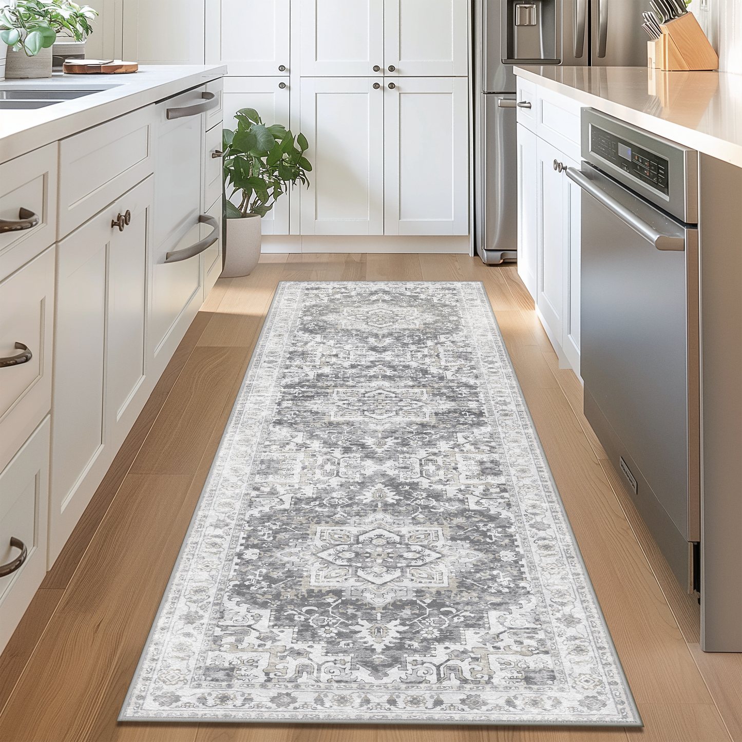 KUETH Area Rugs for Living Room, Non-Slip Machine Washable Vintage Retro Rug, Low Pile Chenille Print Rug for Bedroom Dining Room Home Office