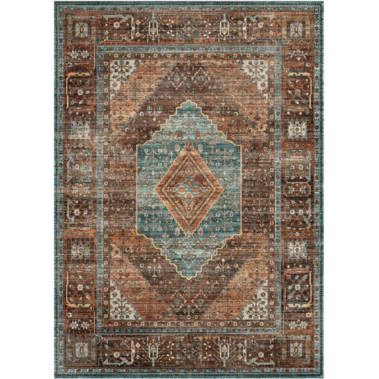 KUETH Area Rug - ' Machine Washable Runner Rugs, Non-Slip Vintage Mat for Living Room, Entryway Bedroom Kitchen and Corridor, Brick-red