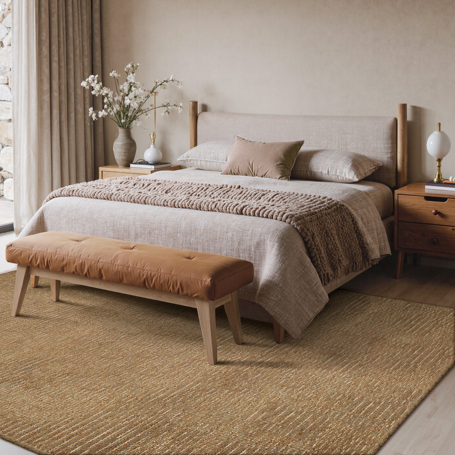 KUETH  Handwoven Natural Fiber Area Rug, Woven Natural Style Rug, Machine Washable Non-Slip for Living Room、 Bedroom and Dining Room.