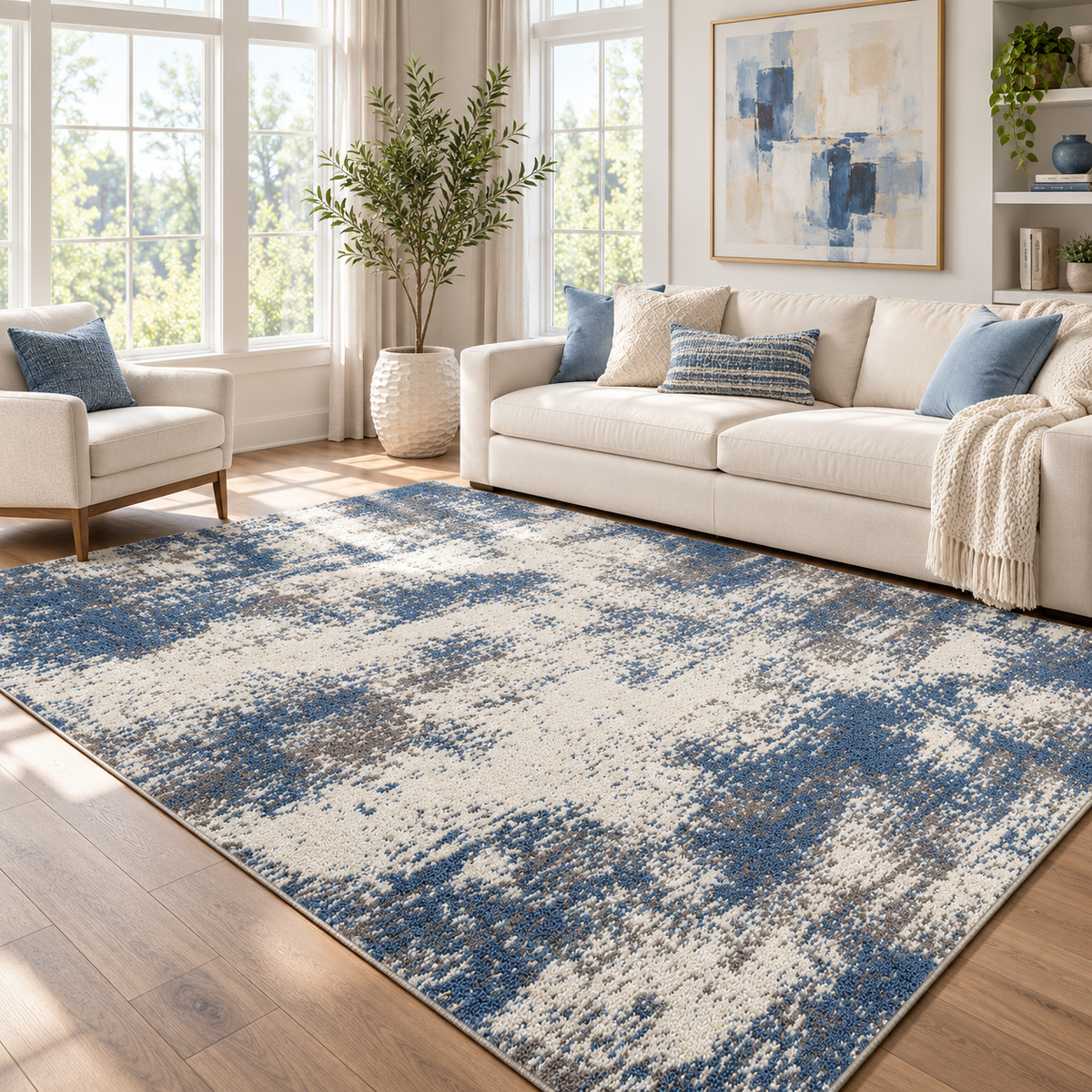 KUETH 5' X 7' Area Rug for Living Room, Non-slip and Washable Rug Medium Pile, Large Area Rug with Waterproof Textured for Bedroom, Dining Room and Kitchen Room