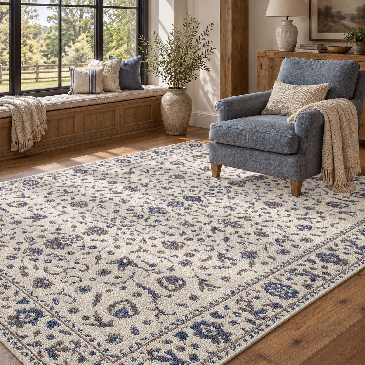KUETH 5' X 7' Area Rug for Living Room, Non-slip and Washable Rug Medium Pile, Large Area Rug with Waterproof Textured for Bedroom, Dining Room and Kitchen Room