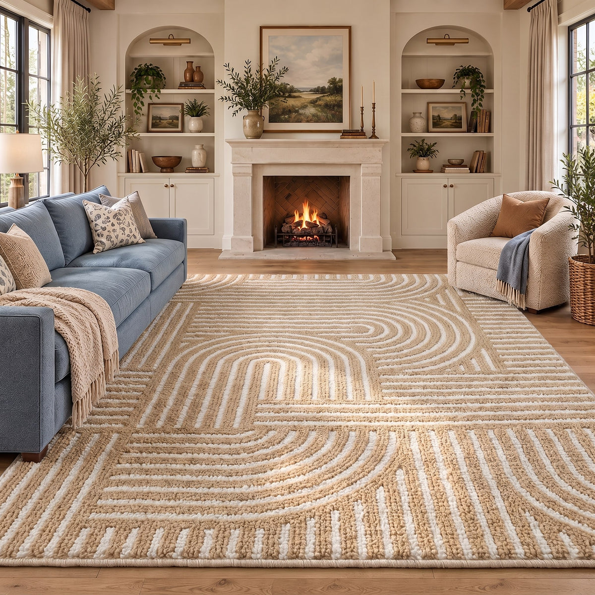 KUETH 5' X 7' Area Rug for Living Room, Non-slip and Washable Rug Medium Pile, Large Area Rug with Waterproof Textured for Bedroom, Dining Room and Kitchen Room