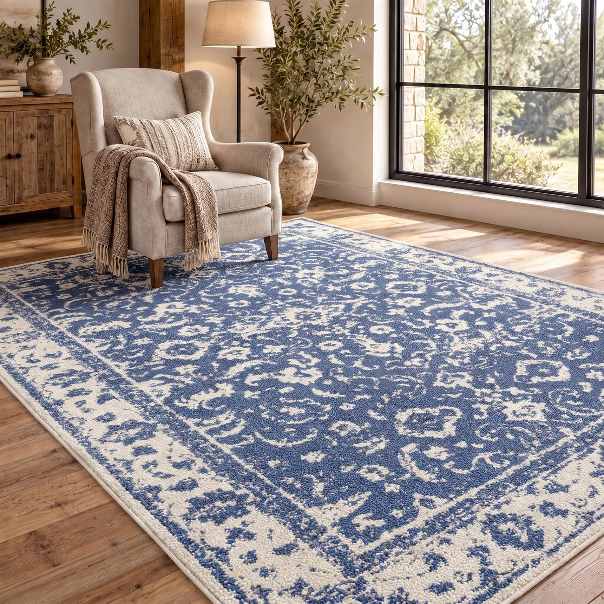 KUETH 5' X 7' Area Rug for Living Room, Non-slip and Washable Rug Medium Pile, Large Area Rug with Waterproof Textured for Bedroom, Dining Room and Kitchen Room