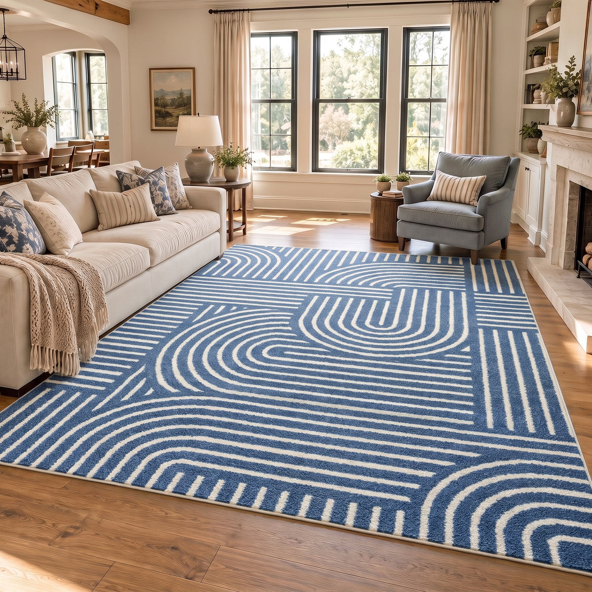 KUETH 5' X 7' Area Rug for Living Room, Non-slip and Washable Rug Medium Pile, Large Area Rug with Waterproof Textured for Bedroom, Dining Room and Kitchen Room