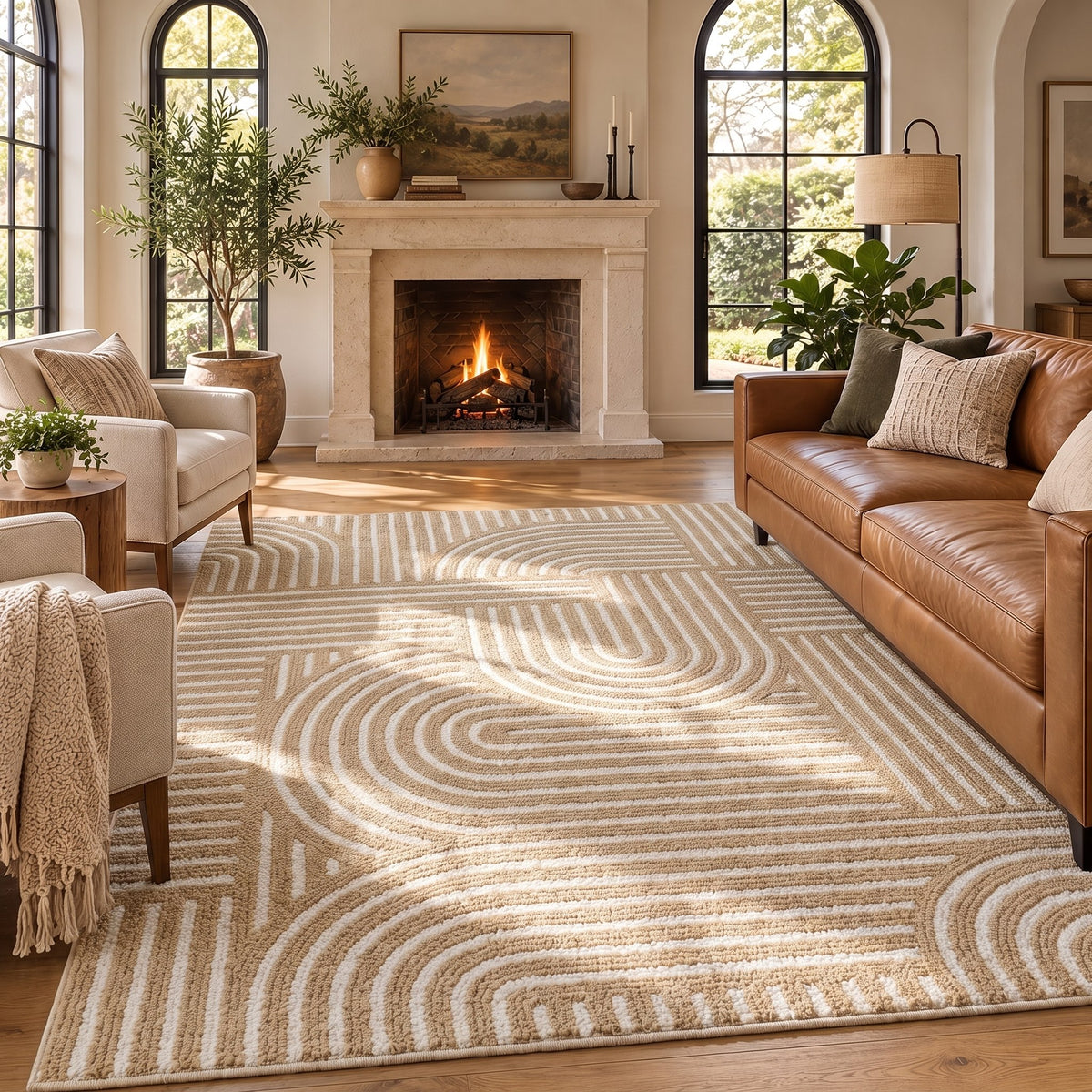 KUETH 5' X 7' Area Rug for Living Room, Non-slip and Washable Rug Medium Pile, Large Area Rug with Waterproof Textured for Bedroom, Dining Room and Kitchen Room