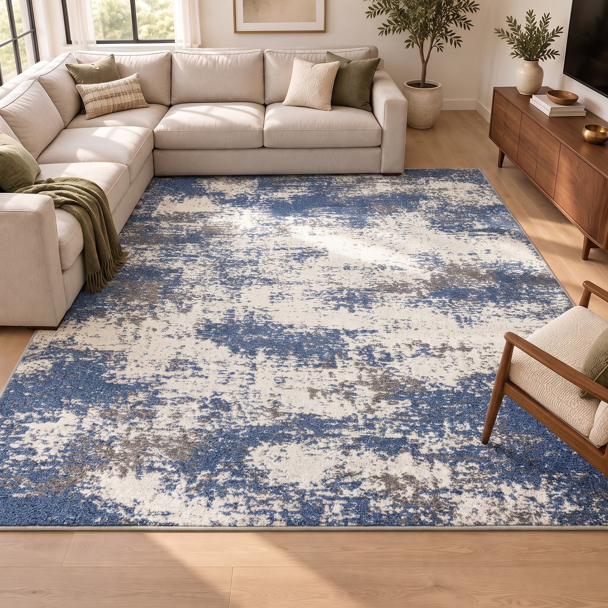 KUETH 5' X 7' Area Rug for Living Room, Non-slip and Washable Rug Medium Pile, Large Area Rug with Waterproof Textured for Bedroom, Dining Room and Kitchen Room