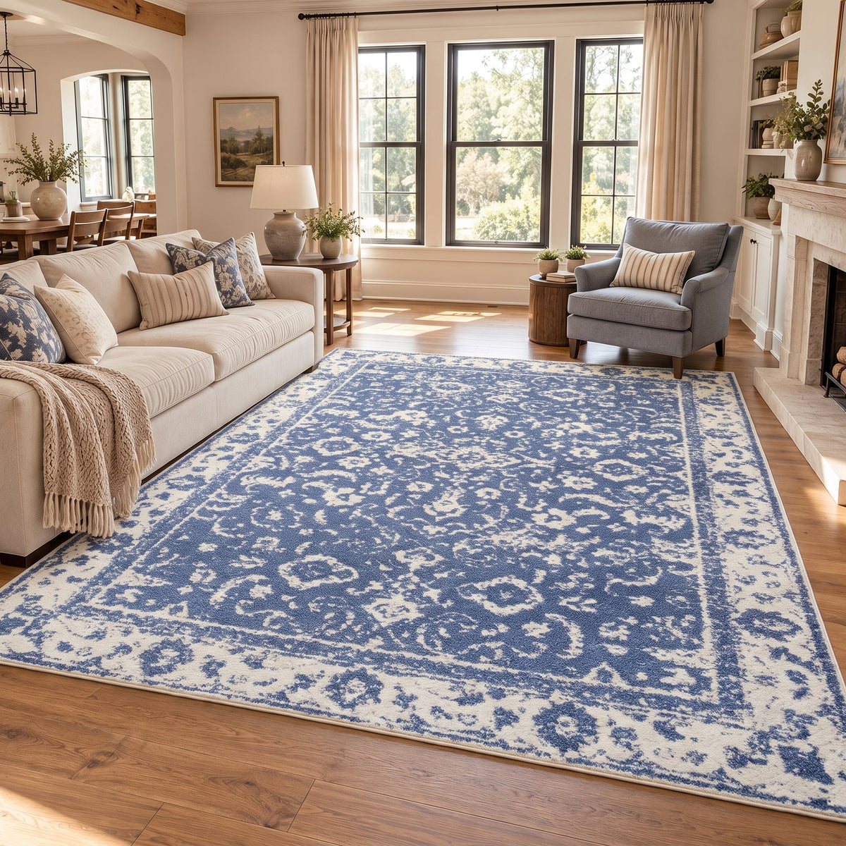 KUETH 5' X 7' Area Rug for Living Room, Non-slip and Washable Rug Medium Pile, Large Area Rug with Waterproof Textured for Bedroom, Dining Room and Kitchen Room