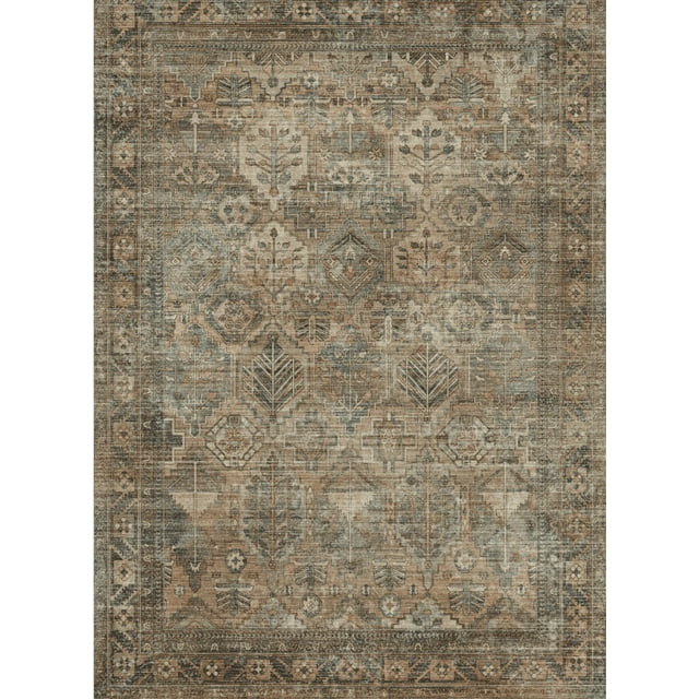 KUETH Area Rug Machine Washable Vintage Distressed Print Ultra-Thin Chenille Bedroom Living Room Accent Rug, Low Pile Lightweight Non Slip with Gripper, Sage/Charcoal