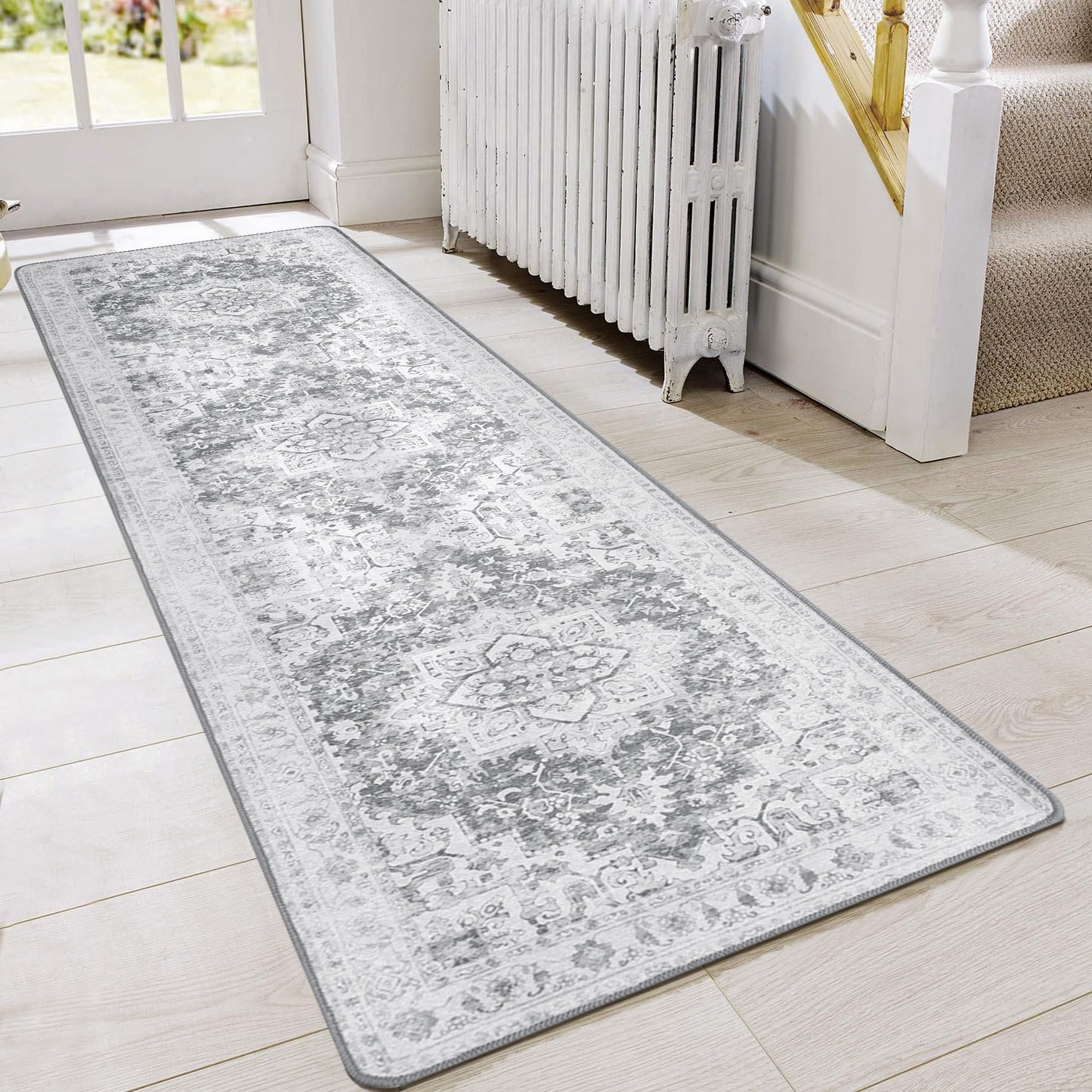 KUETH Area Rugs for Living Room, Non-Slip Machine Washable Vintage Retro Rug, Low Pile Chenille Print Rug for Bedroom Dining Room Home Office