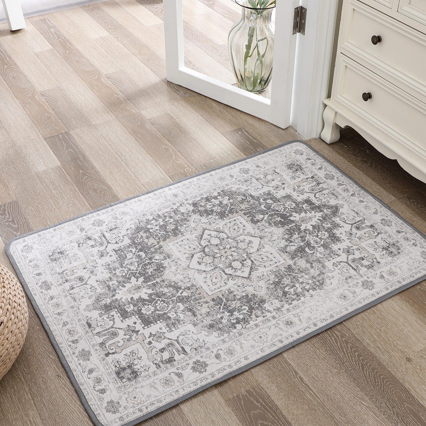 KUETH Area Rugs for Living Room, Non-Slip Machine Washable Vintage Retro Rug, Low Pile Chenille Print Rug for Bedroom Dining Room Home Office