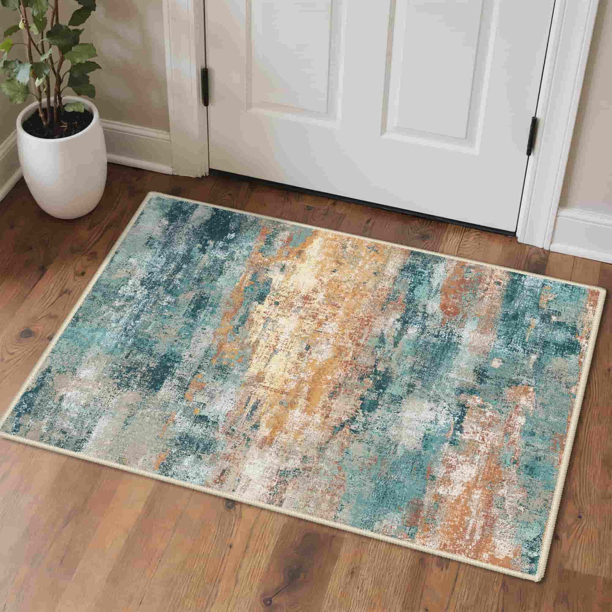 KUETH 8X10 Vintage Area Rugs Machine Washable Rugs for Living Room, Non Slip Flat Pile Rug with Rubber Backing, Boho Rug for Entryway Bedroom Dining Room Home Office