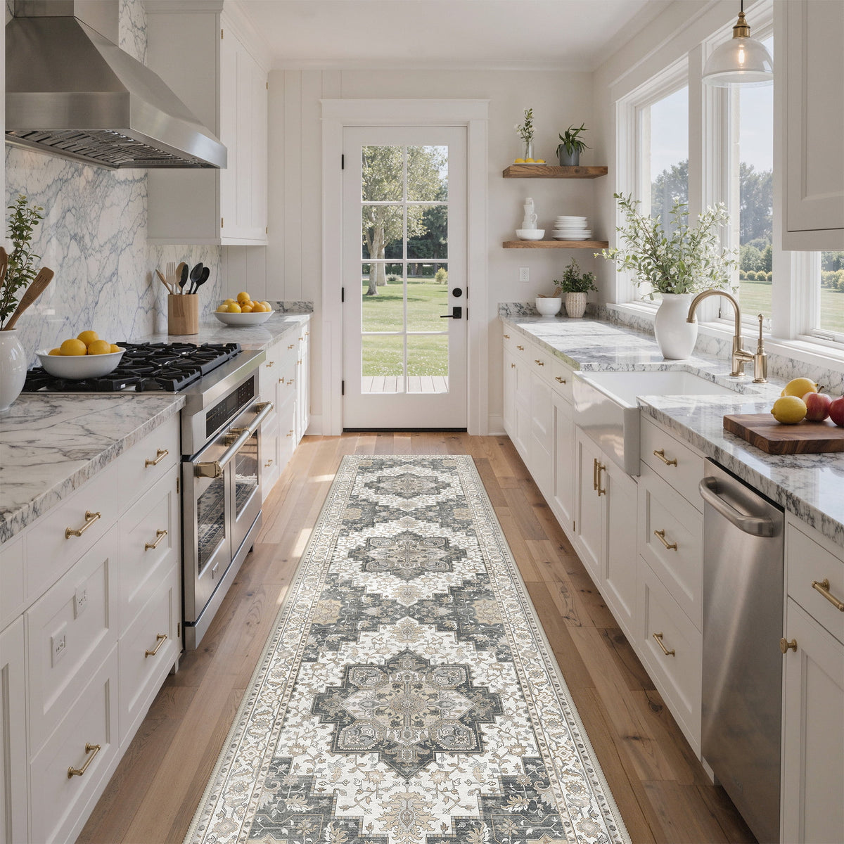 KUETH 8X10 Vintage Area Rugs Machine Washable Rugs for Living Room, Non Slip Flat Pile Rug with Rubber Backing, Boho Rug for Entryway Bedroom Dining Room Home Office