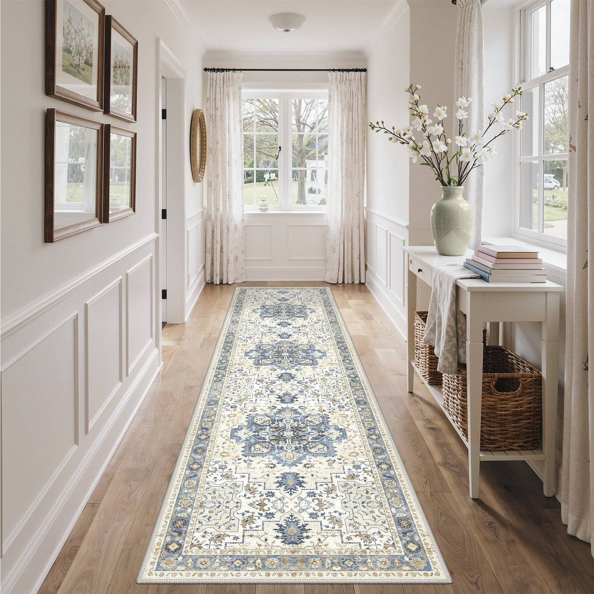 KUETH Modern 8x10 Area Rugs for Living Room, Non Slip Machine Washable Retro Rugs, Low Pile Chenille Print Rug for Bedroom, Dining Room, Home Office