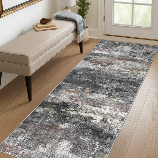 KUETH 2'x7' Area Rugs for Living Room, Non Slip Machine Washable Vintage Indoor Rug, Low Pile Print Rug for Bedroom Dining Room Home Office