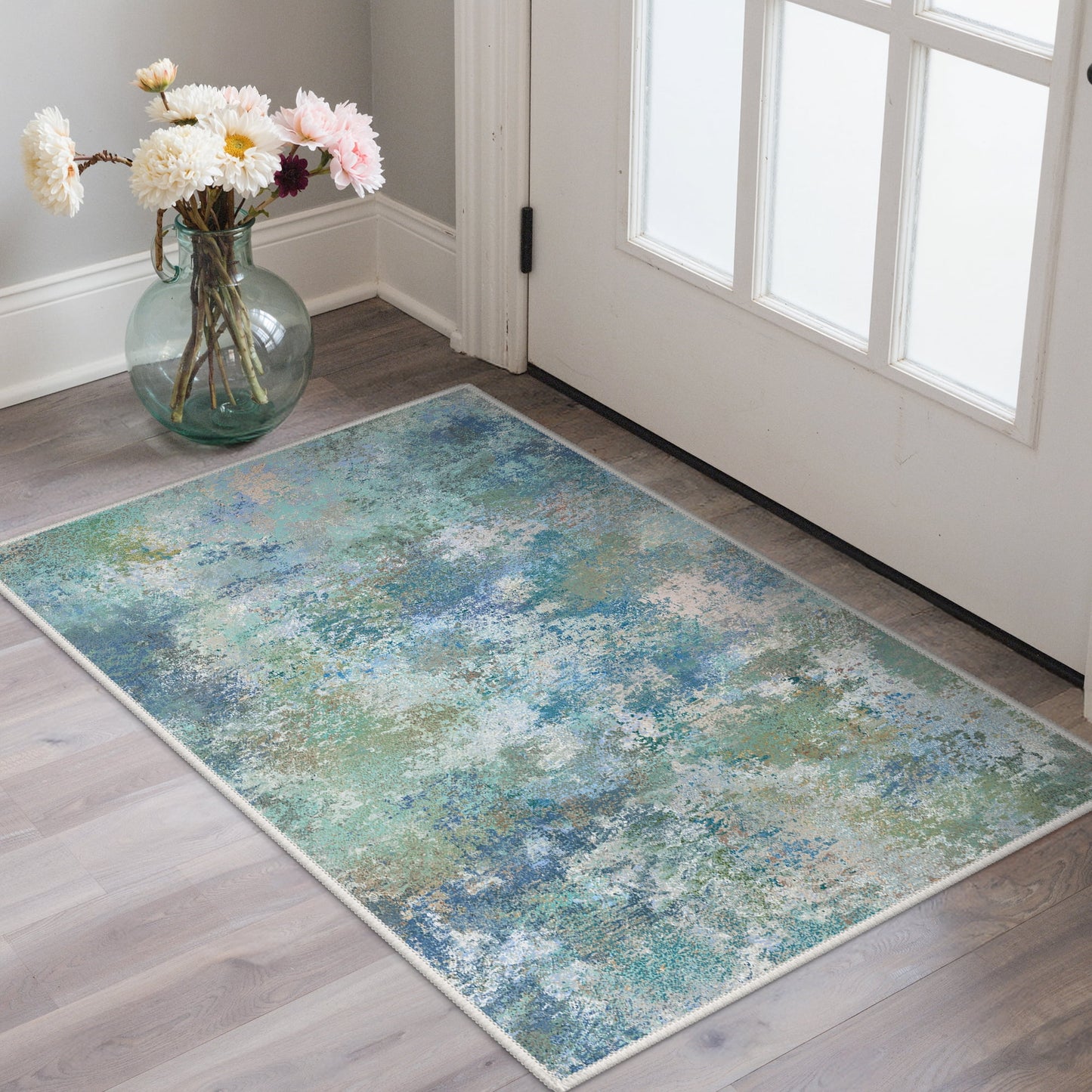 KUETH 8X10 Vintage Area Rugs Machine Washable Rugs for Living Room, Non Slip Flat Pile Rug with Rubber Backing, Boho Rug for Entryway Bedroom Dining Room Home Office