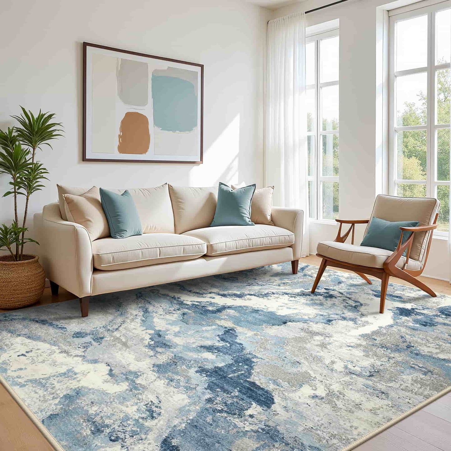 KUETH 8X10 Vintage Area Rugs Machine Washable Rugs for Living Room, Non Slip Flat Pile Rug with Rubber Backing, Boho Rug for Entryway Bedroom Dining Room Home Office