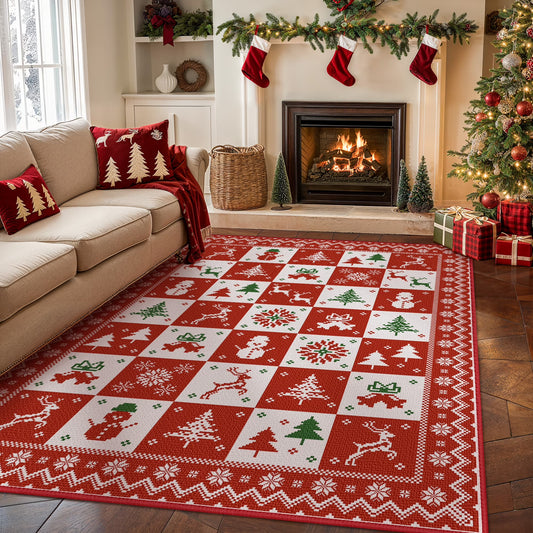 KUETH 3X5 Area Rugs Christmas Rug, Machine Washable Rug, Area Rugs for Livingroom, Printed Christmas Decor,Ultra-thin Non Slip Rug, Low Pile for Bedroom, Kitchen, Dinning room