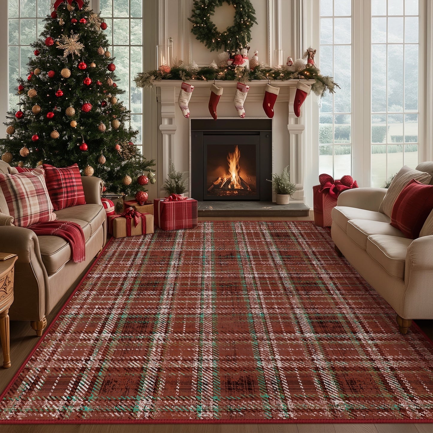 KUETH 8X10 Large Indoor Christmas Area Rug, Christmas Rugs for Living Room,Machine Washable Rug, Ultra-thin Printed, Non-Slip Rug, Bedroom, Kitchen, Dinning Room