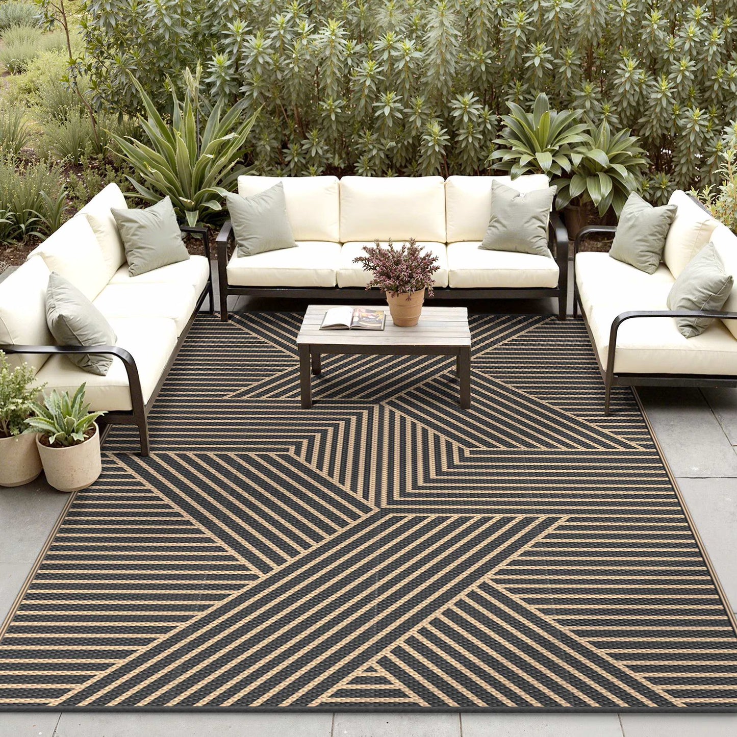 KUETH 5'x 8'Outdoor Plastic Rug Foldable Waterproof UV Resistant Outdoor Patio Geometric RV Deck Rug