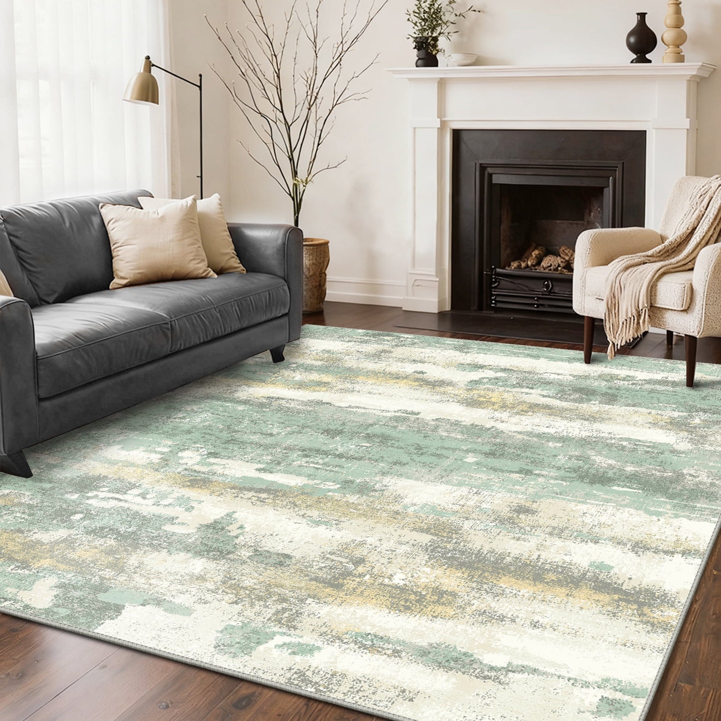 KUETH 8X10 Vintage Area Rugs Machine Washable Rugs for Living Room, Non Slip Flat Pile Rug with Rubber Backing, Boho Rug for Entryway Bedroom Dining Room Home Office