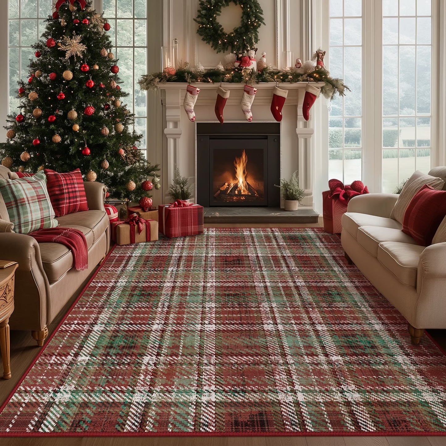 KUETH 3×5 Large Indoor Christmas Area Rug, Christmas Rugs for Living Room,Machine Washable Rug, Printed Holiday Decor, Non-Slip Rug, Bedroom, Kitchen, Dinning Room