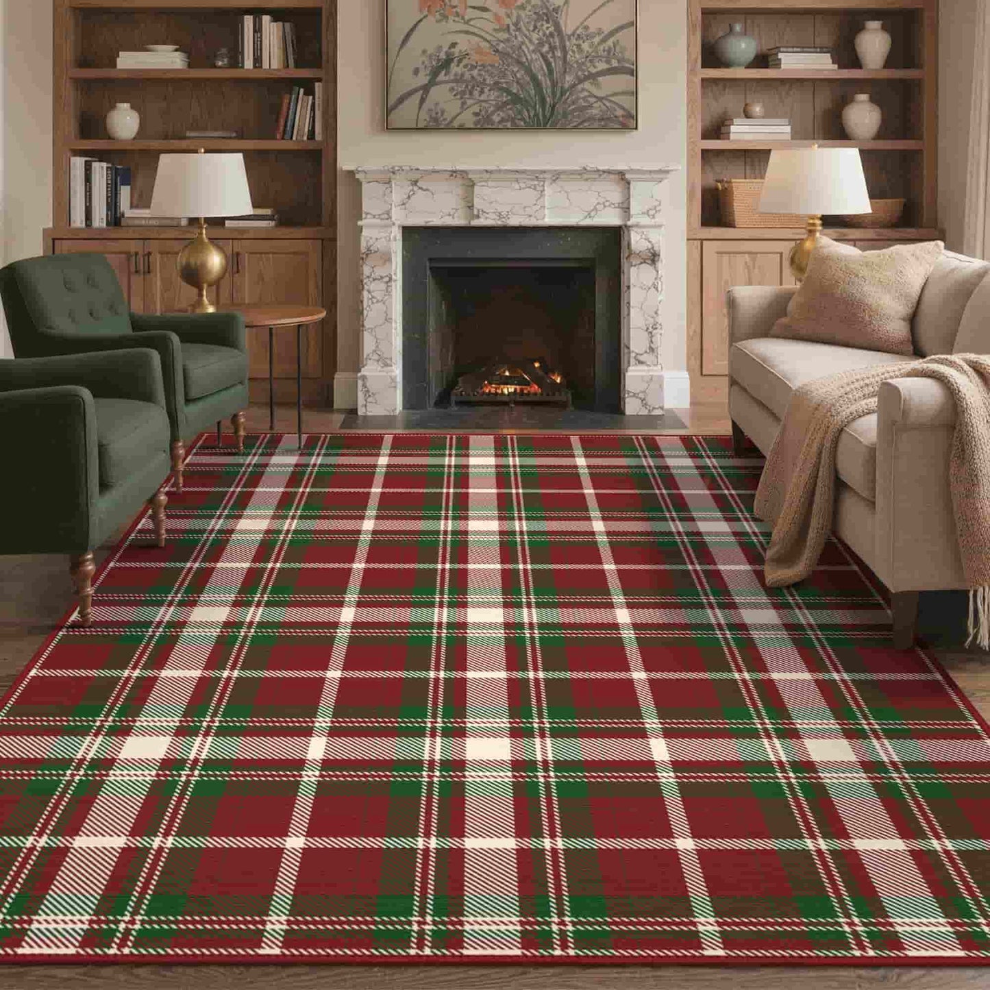 KUETH 8X10 Large Indoor Christmas Area Rug, Christmas Rugs for Living Room,Machine Washable Rug, Ultra-thin Printed, Non-Slip Rug, Bedroom, Kitchen, Dinning Room