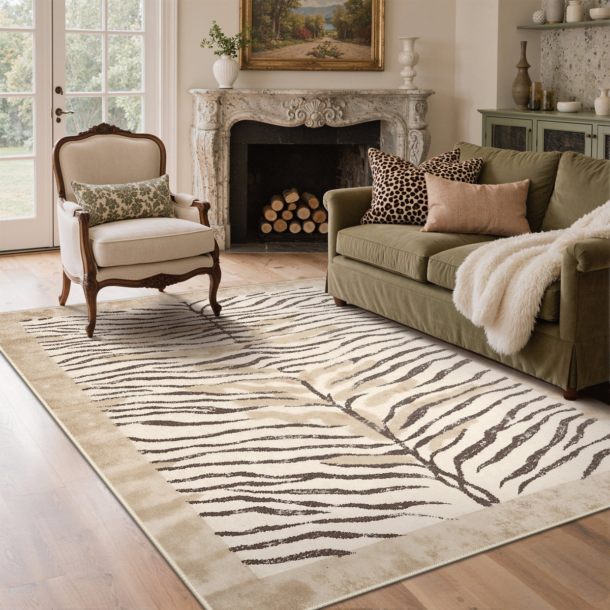 KUETH 8x10 Zebra Area Rugs Machine Washable Rugs for Living Room, Non Slip Flat Pile Rug with Rubber Backing, Modern Rug for Entryway Bedroom Dining Room Home Office