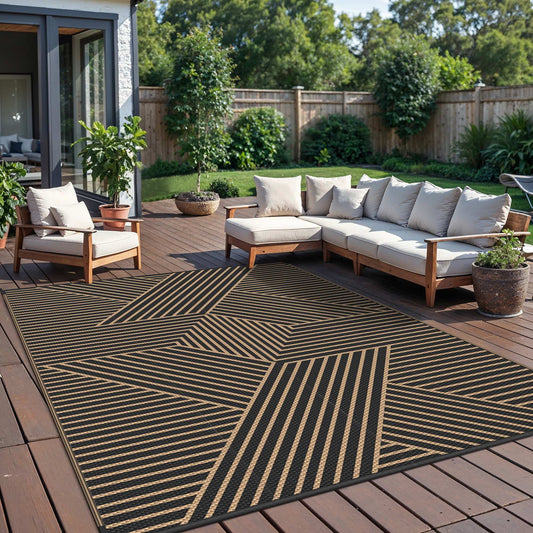 KUETH 6'x 9'Outdoor Plastic Rug Foldable Waterproof UV Resistant Outdoor Patio Geometric RV Deck Rug