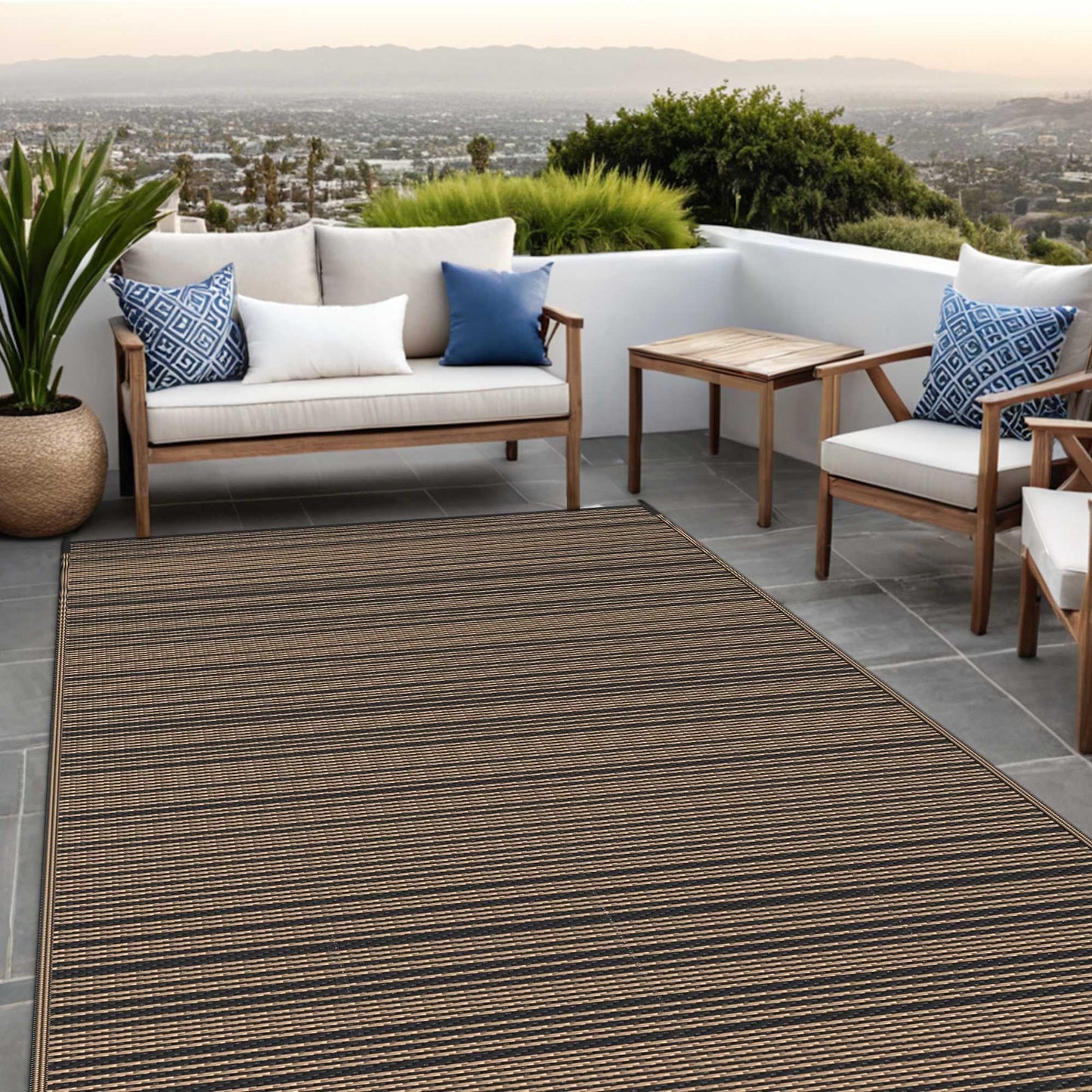 KUETH 6'x 9' Outdoor Waterproof Rug Camping Mat Patio Carpet,Black&Brown